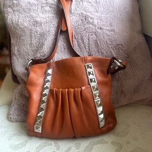 B.Makowsky Burnt Orange Leather Studded Crossbody Bag